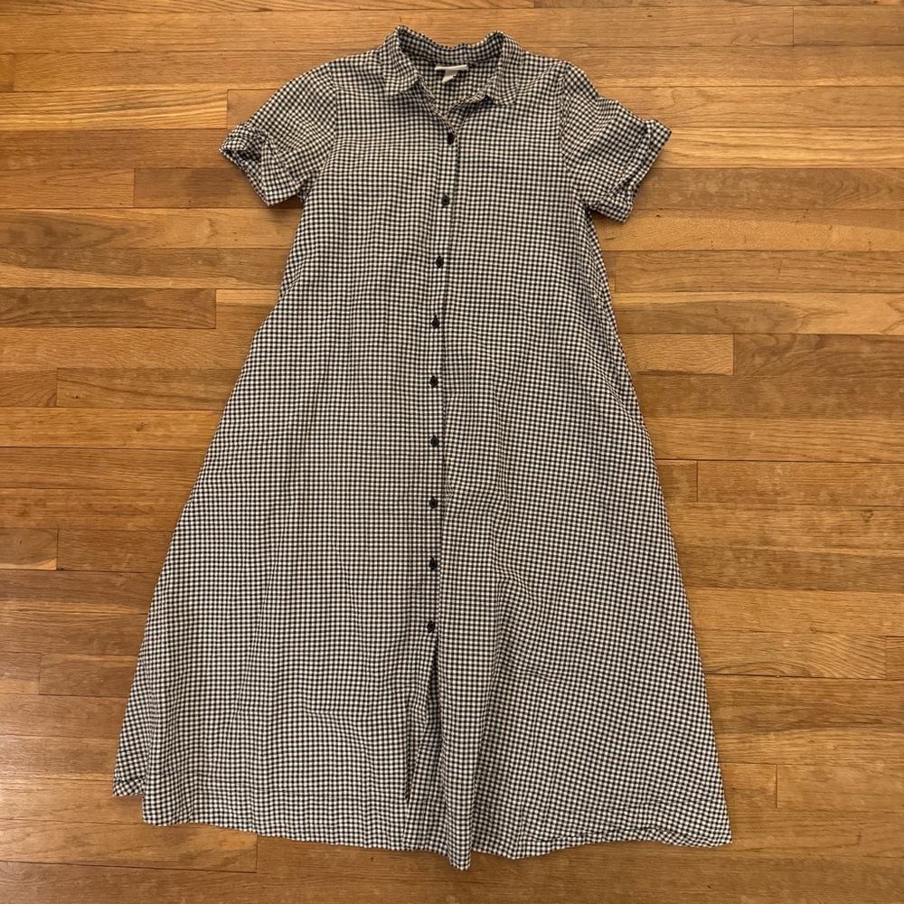 Lisa Marie Fernandez black white gingham checkered midi shirt dress sz XXS
 b53